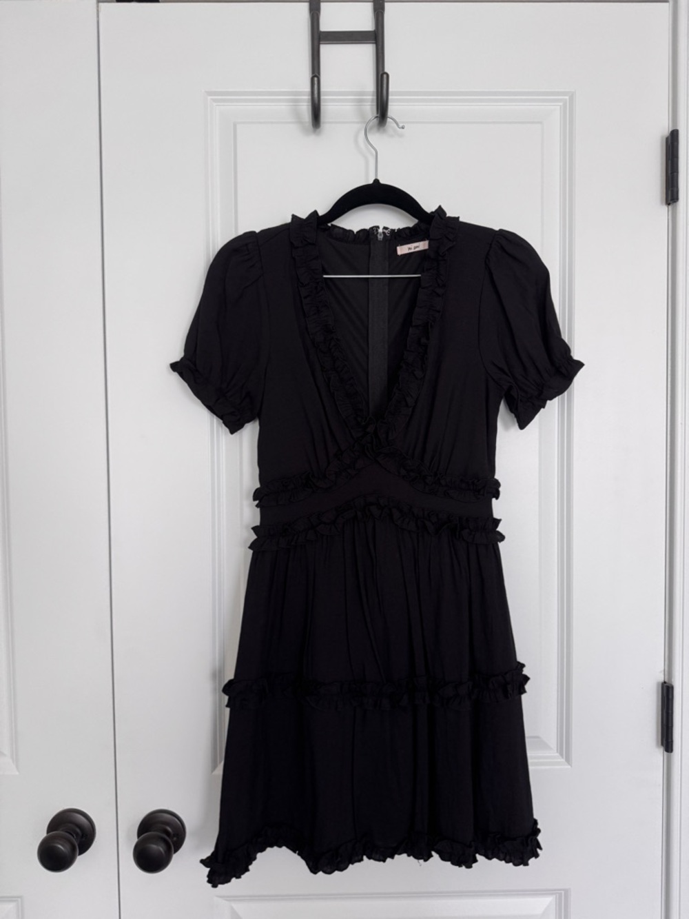 miami Black Ruffle V-Neck Mini Dress